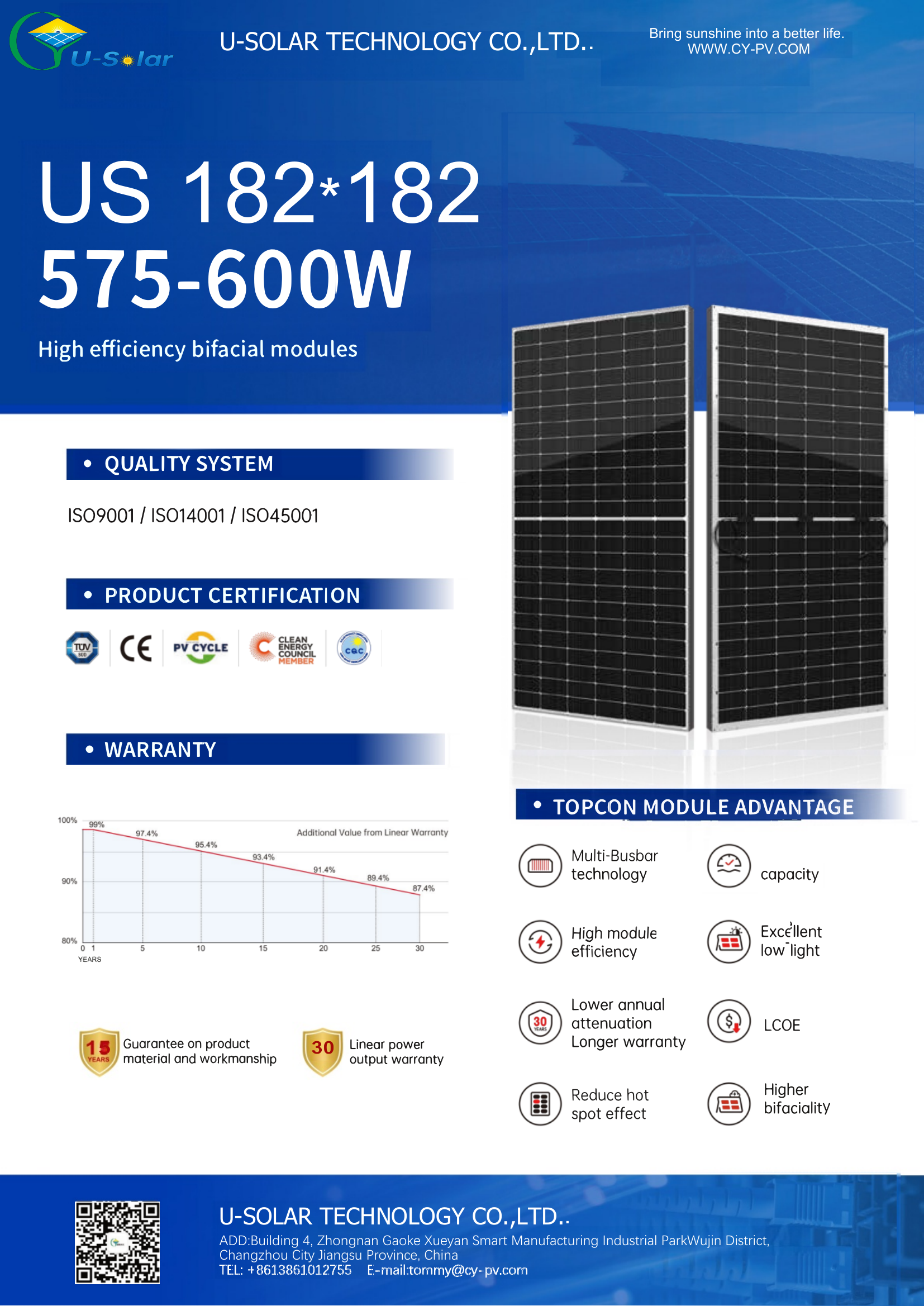 US 182 575–600W High Efficiency Bifacial Modules — Page 1
